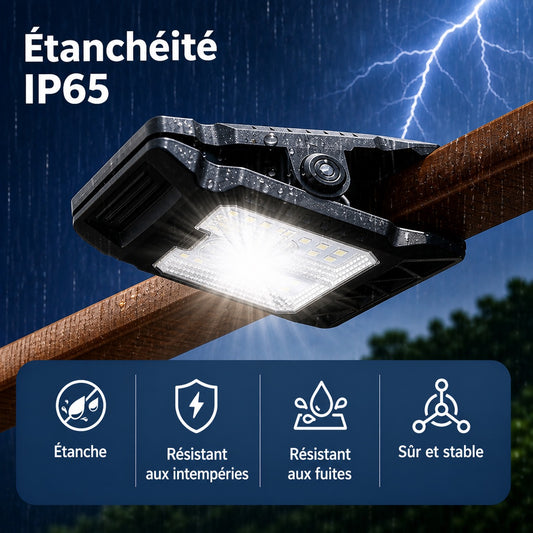 Lampe d’extérieur solaire avec détecteur de mouvement et fixation à clip