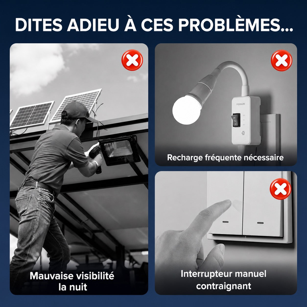 Lampe d’extérieur solaire avec détecteur de mouvement et fixation à clip
