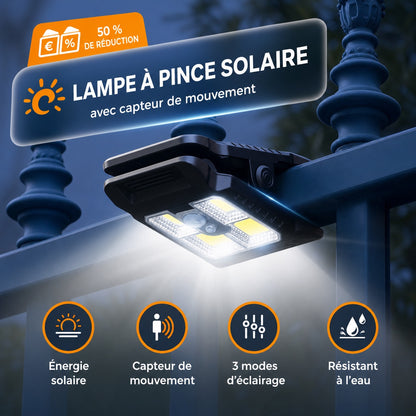 Lampe d’extérieur solaire avec détecteur de mouvement et fixation à clip