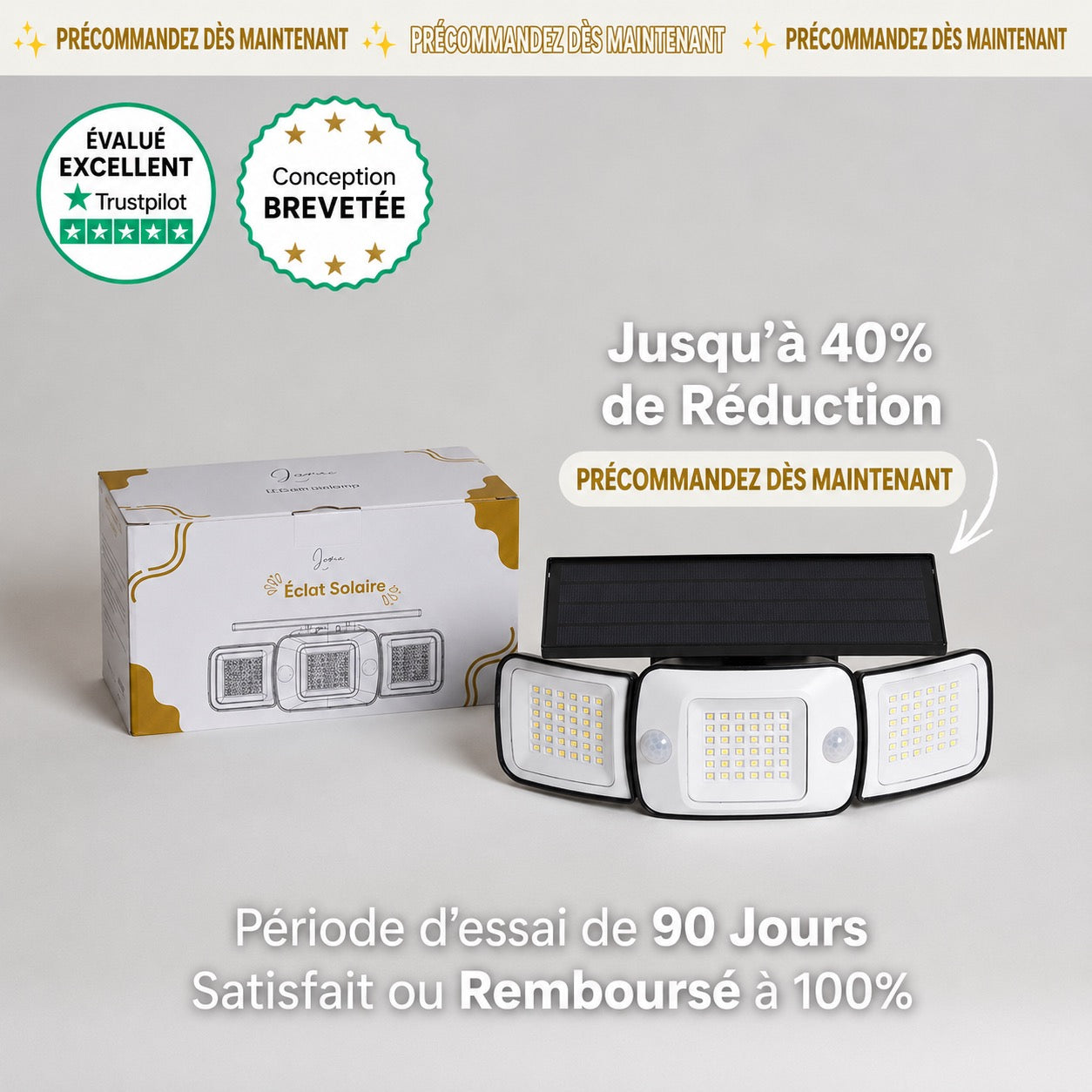 SolarGlow - Lampe d’extérieur solaire avec détecteurs de mouvement
