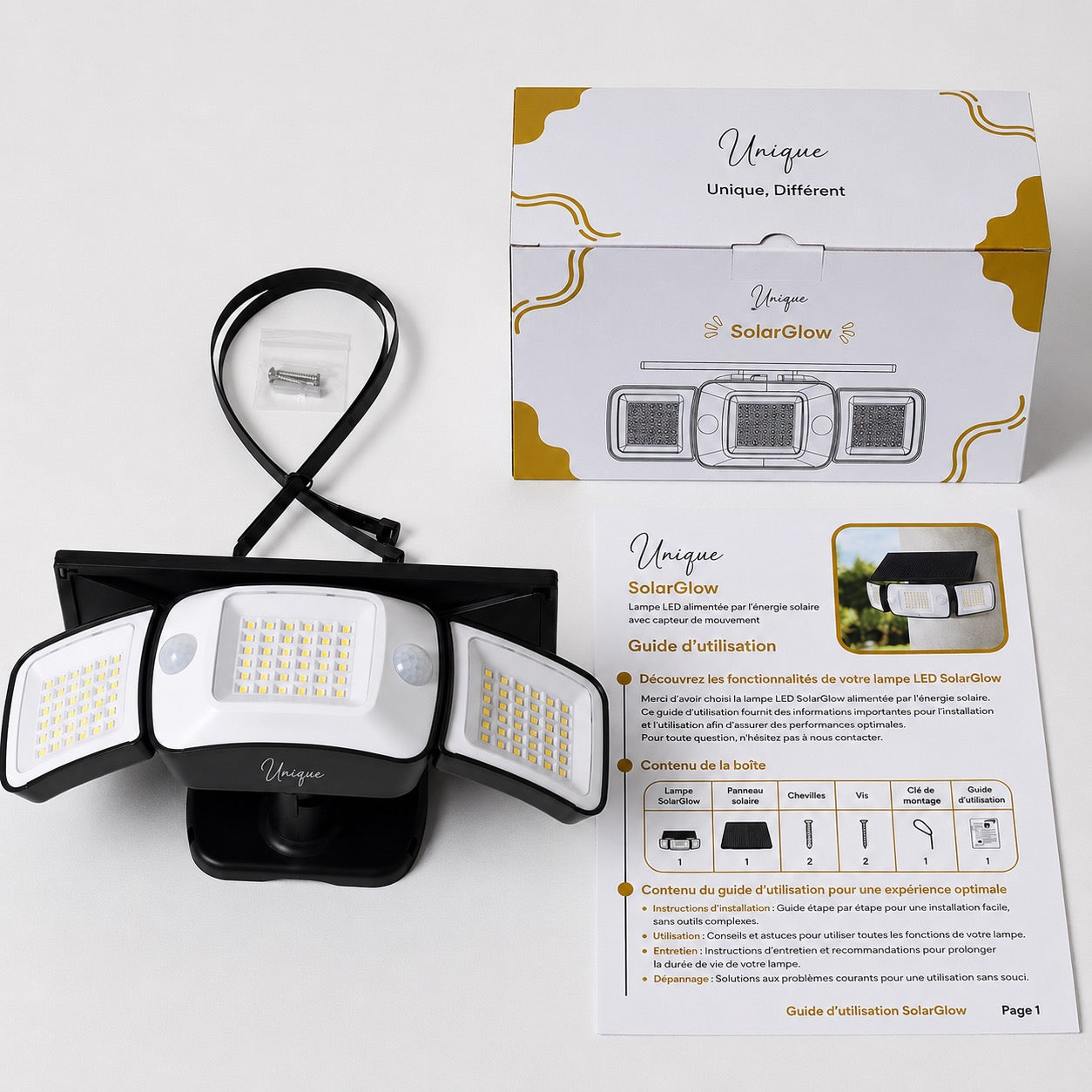SolarGlow - Lampe d’extérieur solaire avec détecteurs de mouvement