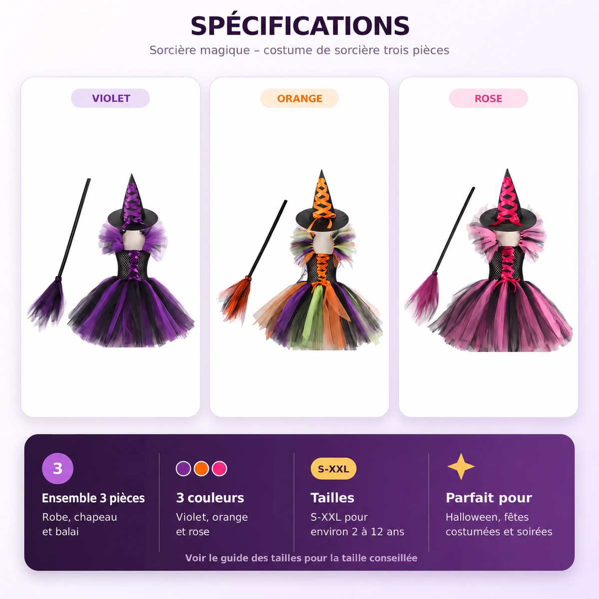 Sorcière Magique – Costume de sorcière trois pièces pour enfants