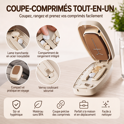 Coupe-comprimés portable – coupe les comprimés avec précision, design compact pour les voyages et la maison