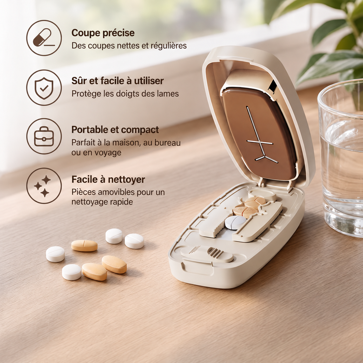 Coupe-comprimés portable – coupe les comprimés avec précision, design compact pour les voyages et la maison
