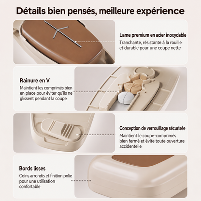 Coupe-comprimés portable – coupe les comprimés avec précision, design compact pour les voyages et la maison