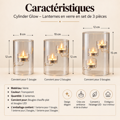 Lanternes à bougies chauffe-plat en verre (3 pièces)