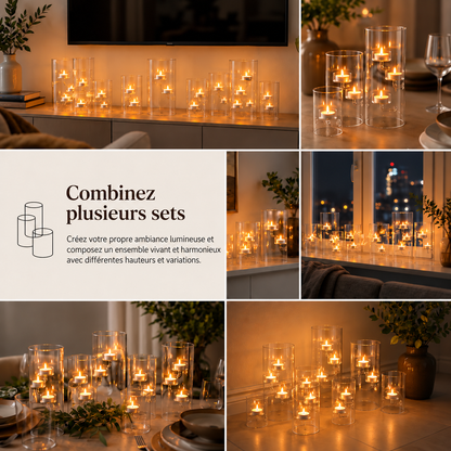 Lanternes à bougies chauffe-plat en verre (3 pièces)