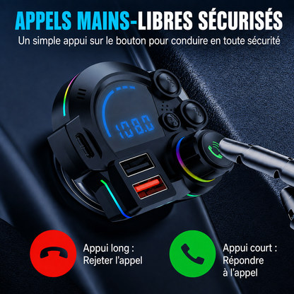 Transmetteur FM Bluetooth universel - Streaming musical sans fil et appels mains libres