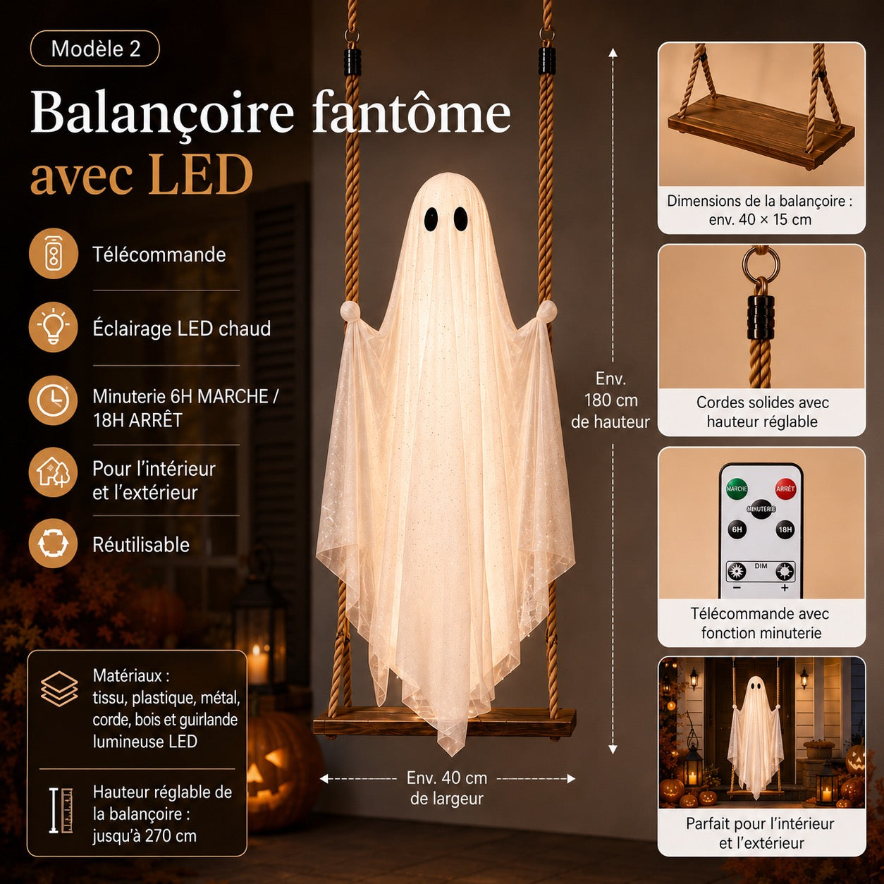 La balançoire fantôme avec éclairage LED – la nouveauté Halloween incontournable de cette année !