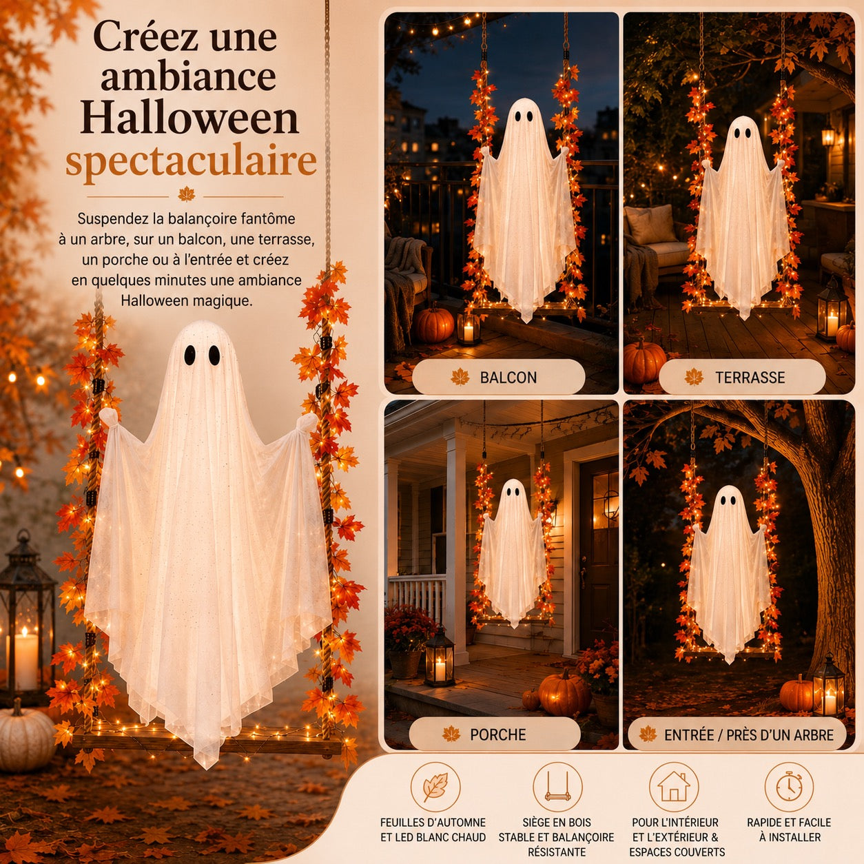 La balançoire fantôme avec éclairage LED – la nouveauté Halloween incontournable de cette année !