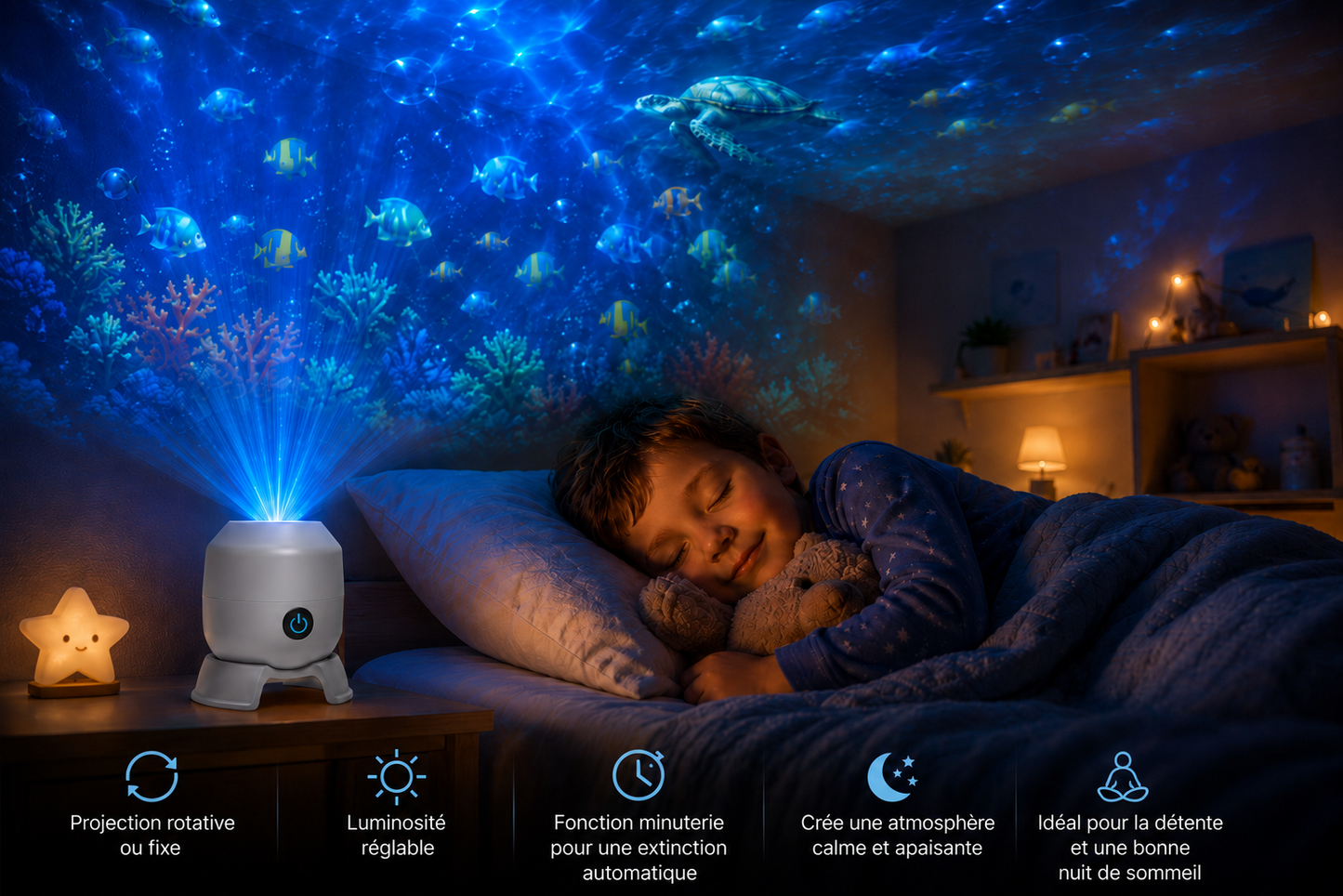 Projecteur Océan OceanWave avec lumières LED rotatives – Créez des soirées magiques