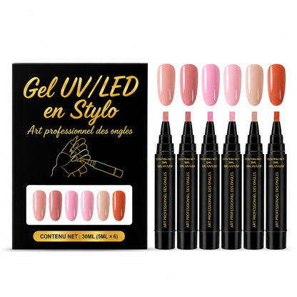 SalonPen – Stylo gel 3-en-1 pour les ongles avec lampe UV (lot de 6 pièces)
