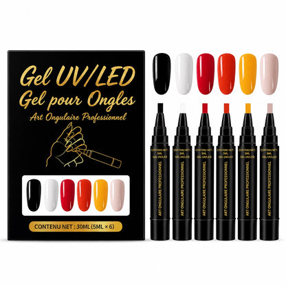 SalonPen – Stylo gel 3-en-1 pour les ongles avec lampe UV (lot de 6 pièces)
