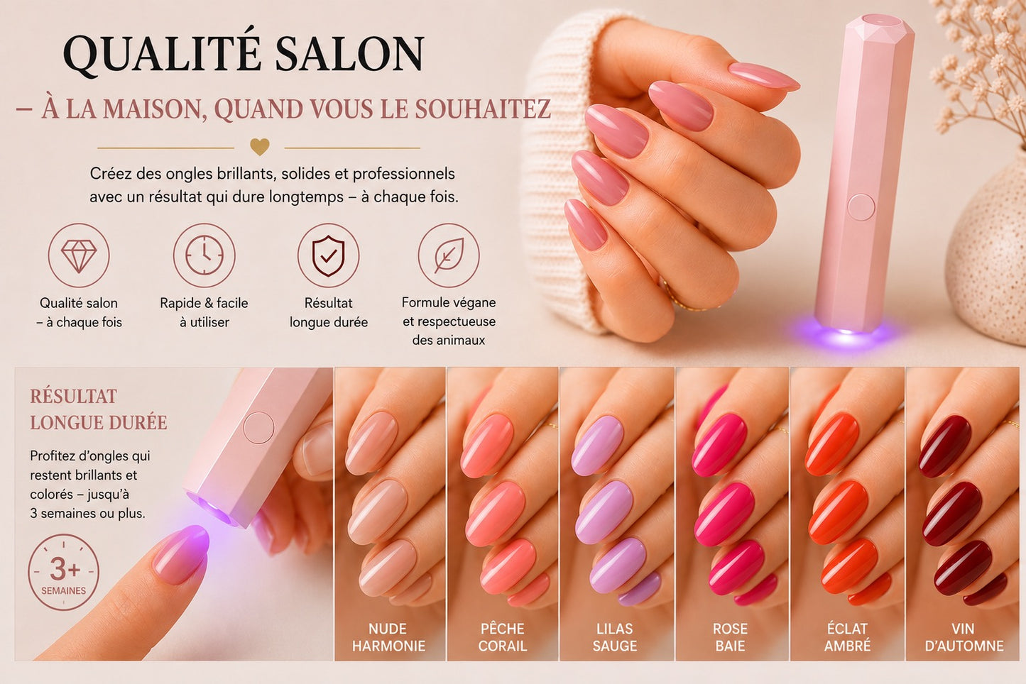 SalonPen – Stylo gel 3-en-1 pour les ongles avec lampe UV (lot de 6 pièces)