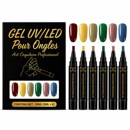 SalonPen – Stylo gel 3-en-1 pour les ongles avec lampe UV (lot de 6 pièces)