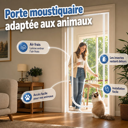 Porte moustiquaire avec fermeture éclair – tissu robuste résistant aux griffures, garde les chats et les chiens en toute sécurité à l’intérieur ou à l’extérieur, idéale pour les journées chaudes et l’air frais