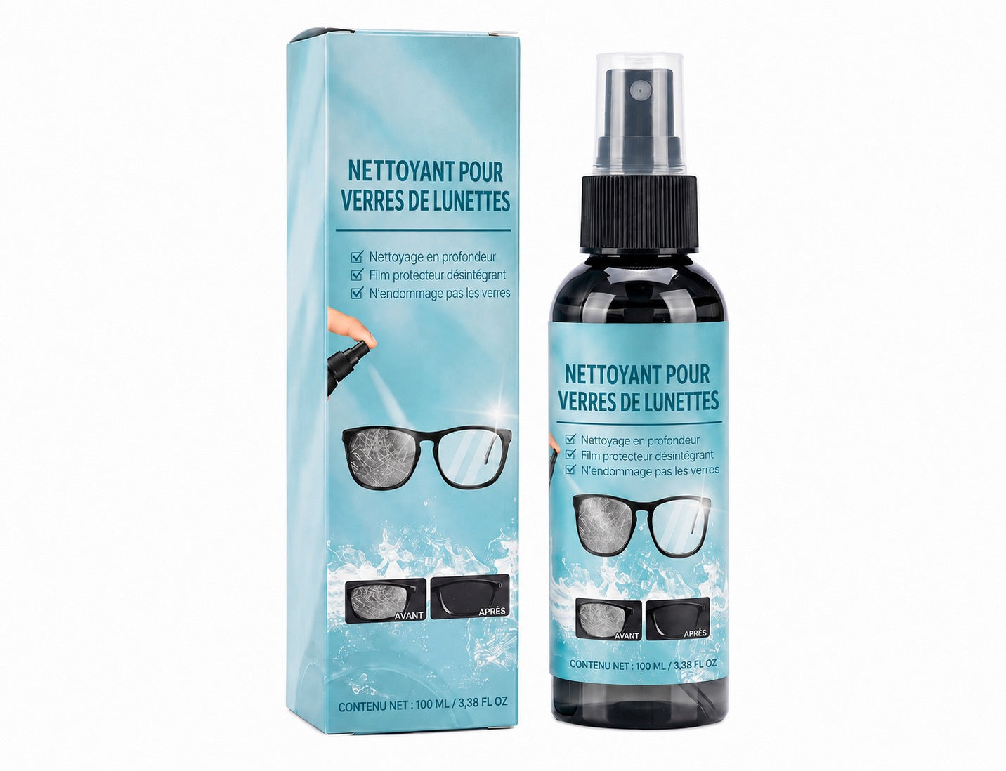 Spray réparateur pour rayures sur verres de lunettes