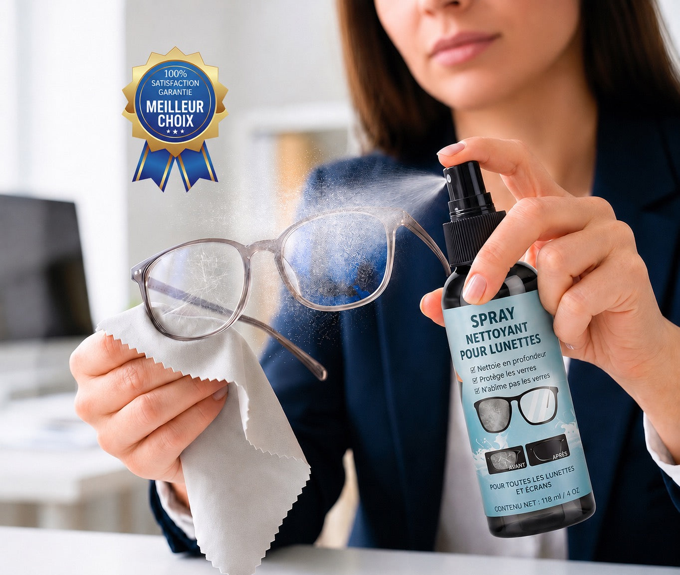 Spray réparateur pour rayures sur verres de lunettes