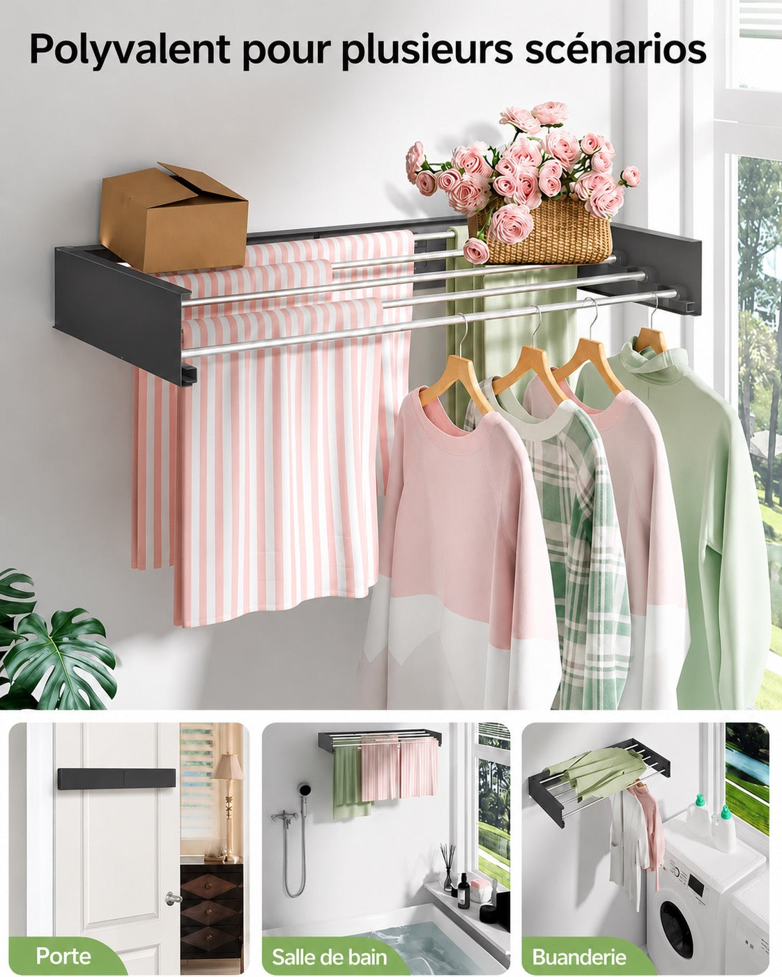 AirFold – Étendoir mural (pliable et gain de place)