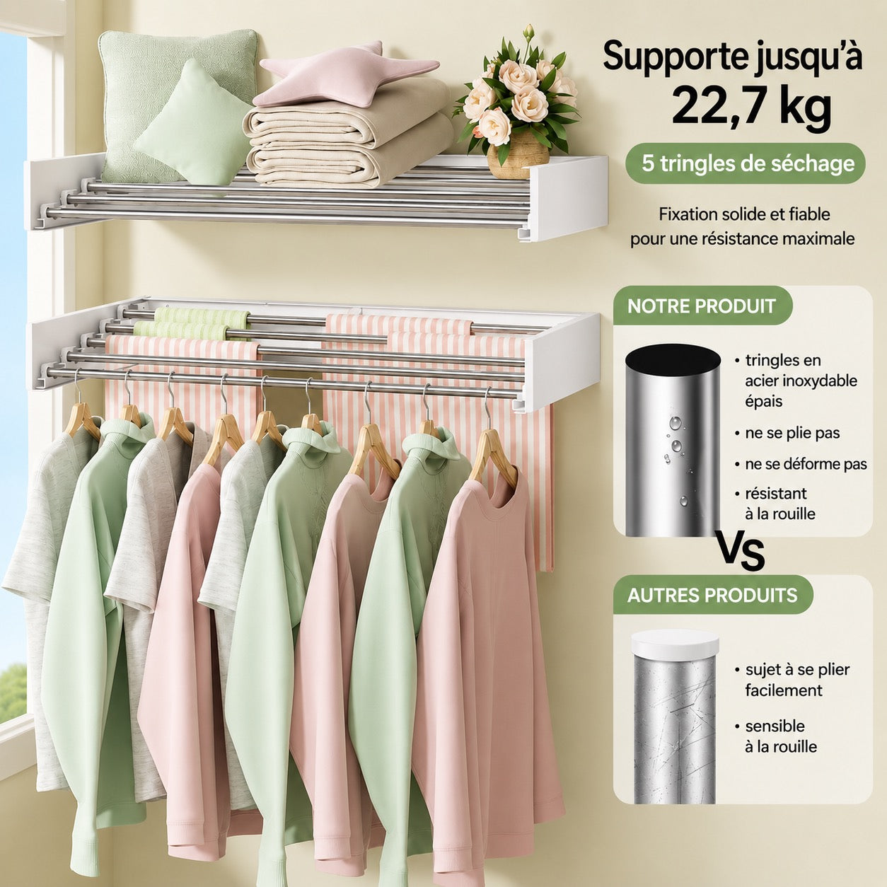 AirFold – Étendoir mural (pliable et gain de place)