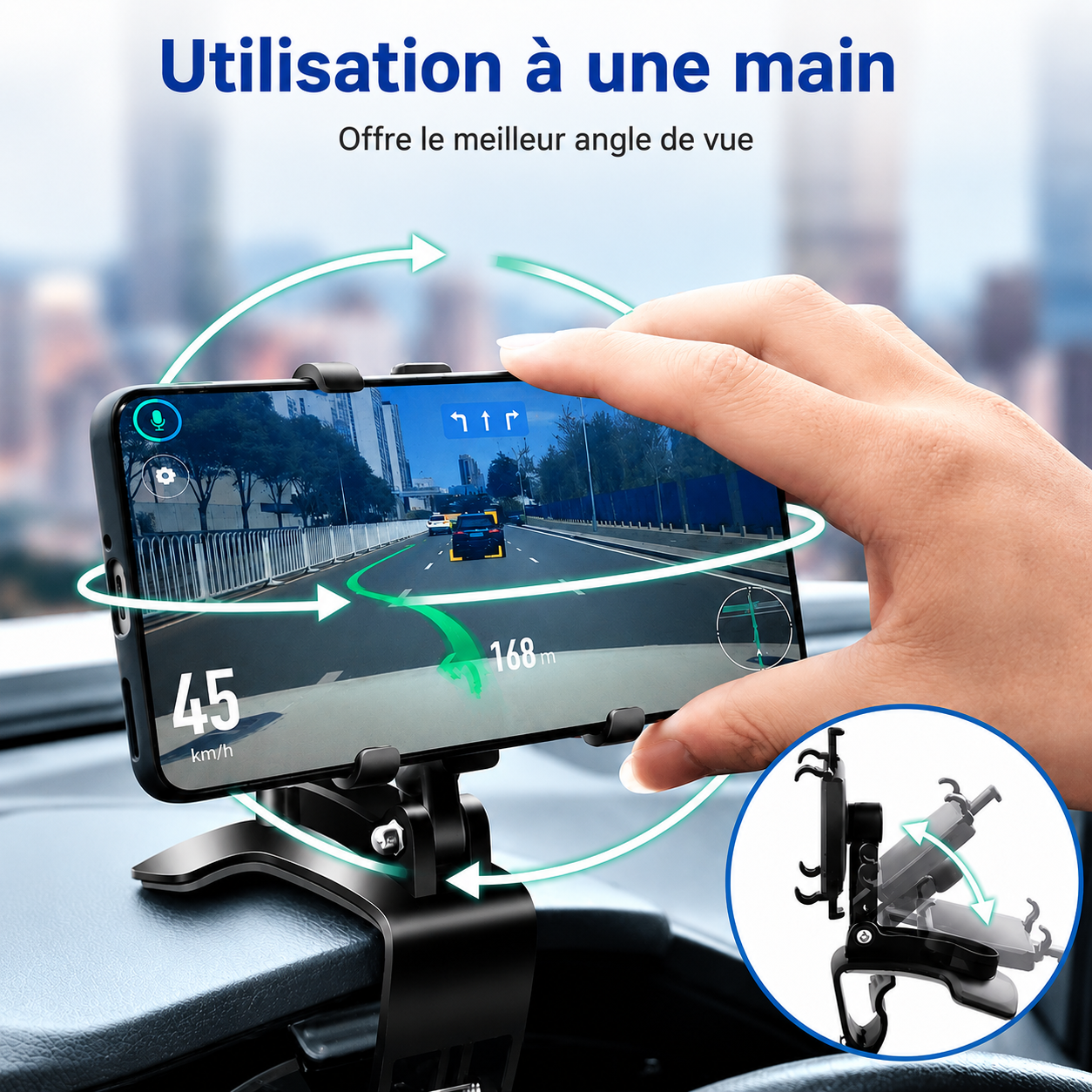 Support de téléphone de tableau de bord 360°