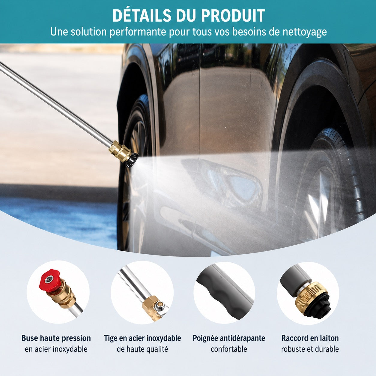 AquaForce - Lance de Nettoyage Haute Pression - Nettoyage Puissant pour Tuyau d’Arrosage