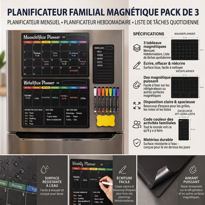 Planning familial magnétique – Vue mensuelle, hebdomadaire et quotidienne