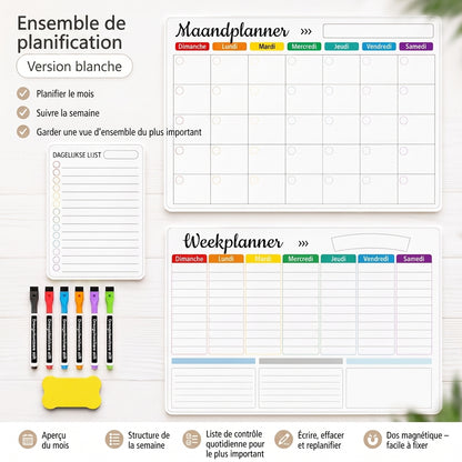 Planning familial magnétique – Vue mensuelle, hebdomadaire et quotidienne