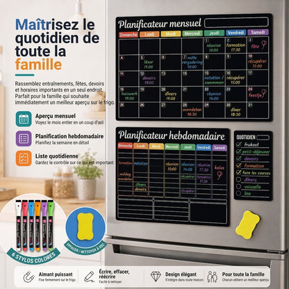 Planning familial magnétique – Vue mensuelle, hebdomadaire et quotidienne