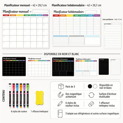Planning familial magnétique – Vue mensuelle, hebdomadaire et quotidienne