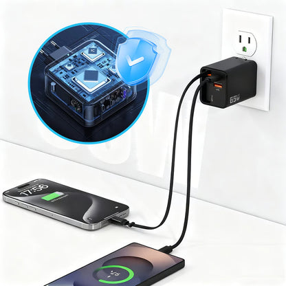 65W chargeur rapide 3-en-1 rétractable