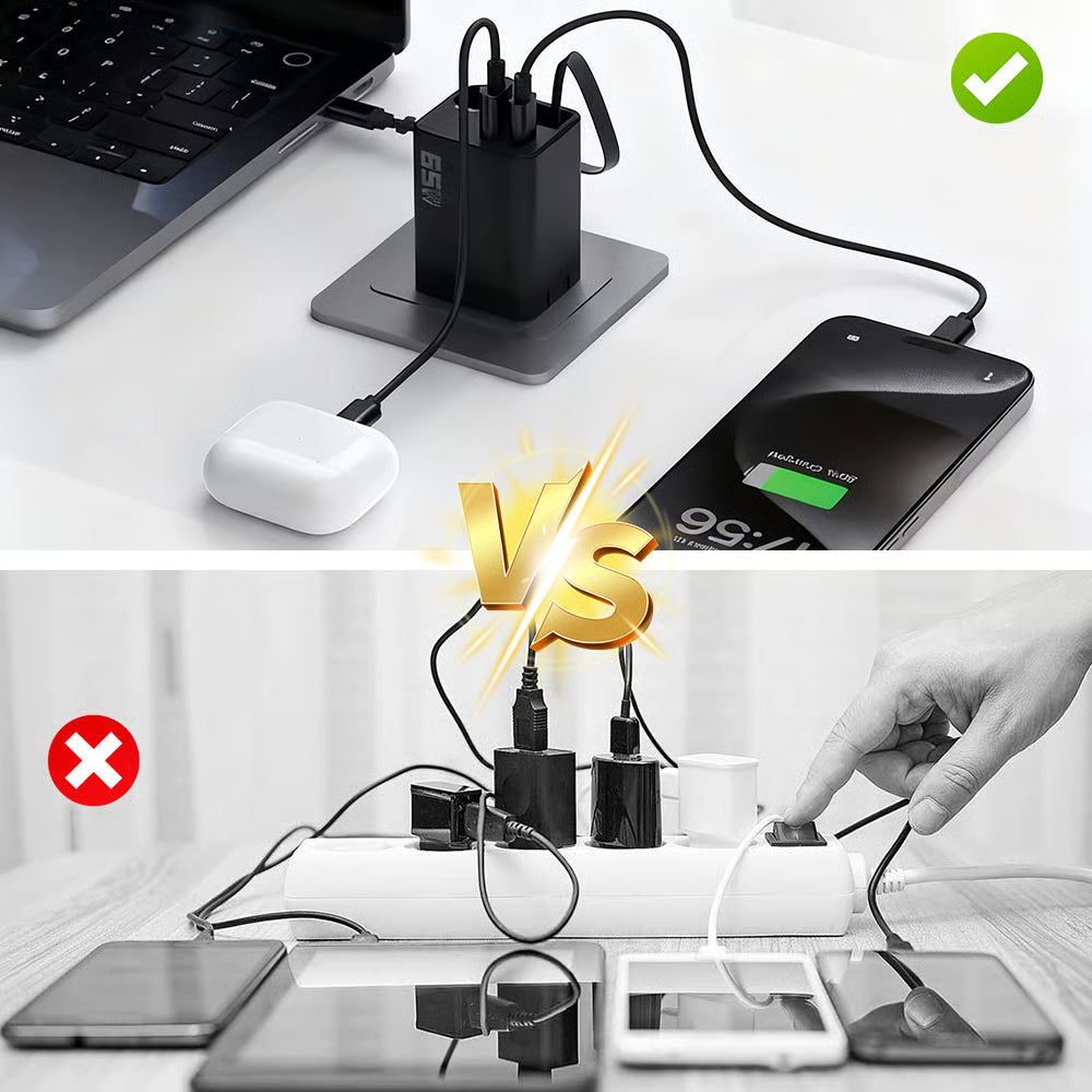65W chargeur rapide 3-en-1 rétractable