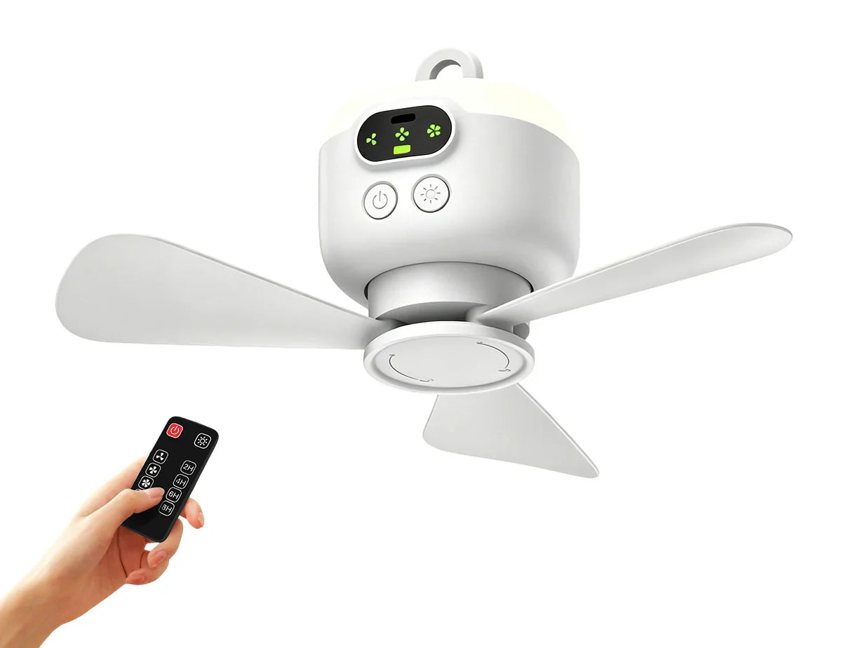 Ventilateur de camping portable avec éclairage LED et télécommande