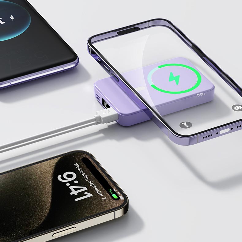 Batterie Externe Sans Fil Magnétique avec Support