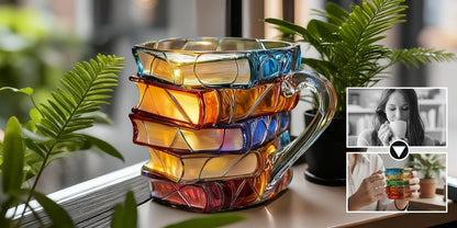 Tasse à Café en Verre en Forme de Livres Peinte à la Main