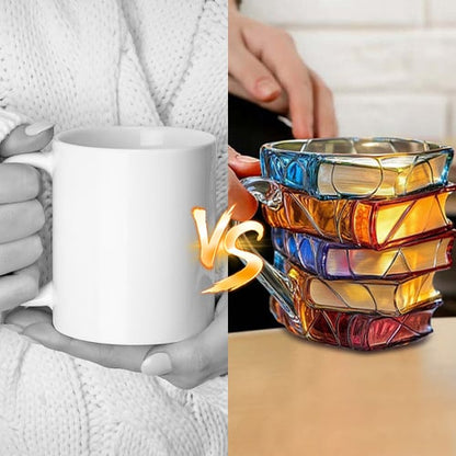 Tasse à Café en Verre en Forme de Livres Peinte à la Main